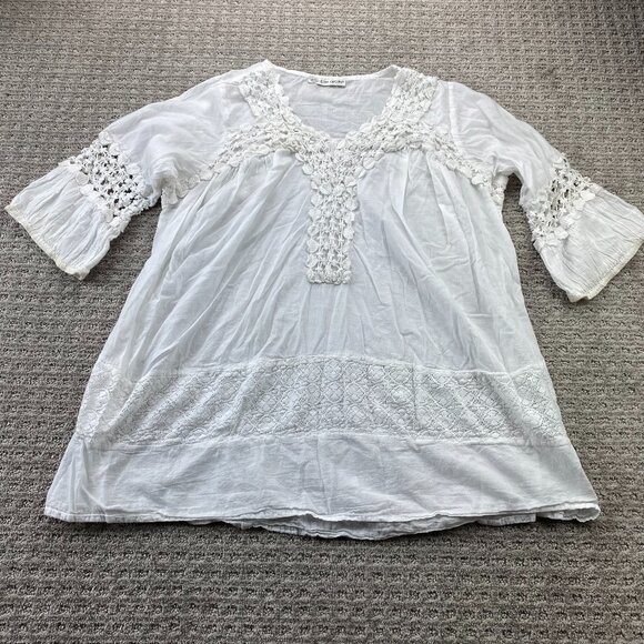 Women’s Cute Options White Lace Ruffle Sleeve/Hem Tunic Top / Dress - Picture 1 of 8